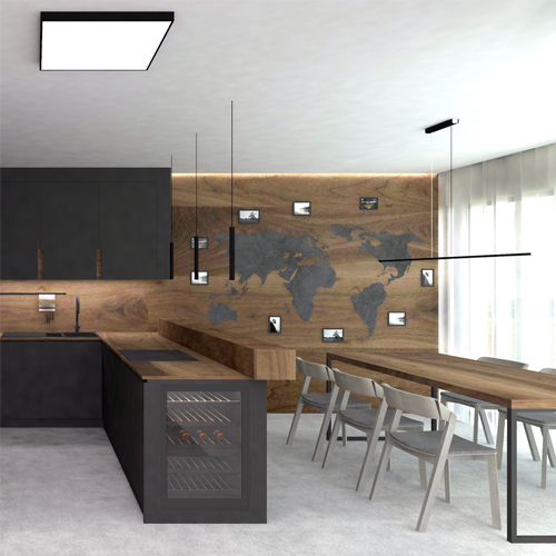 Interiér rodinného domu dle návrhu brněnské architektky Kristýny Potůčkové v duchu elegance a kvalitních materiálů.